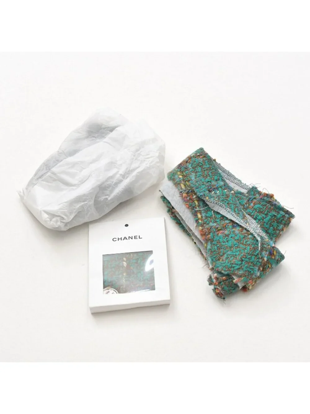 Chanel Tweed Flare Pants CC Logo Green Multicolor